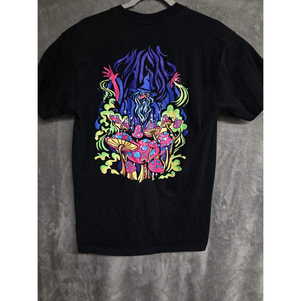 ALAB Mens Medium Black Wizard Mushroom Graphic Tee Psychedelic Fantasy T-Shirt